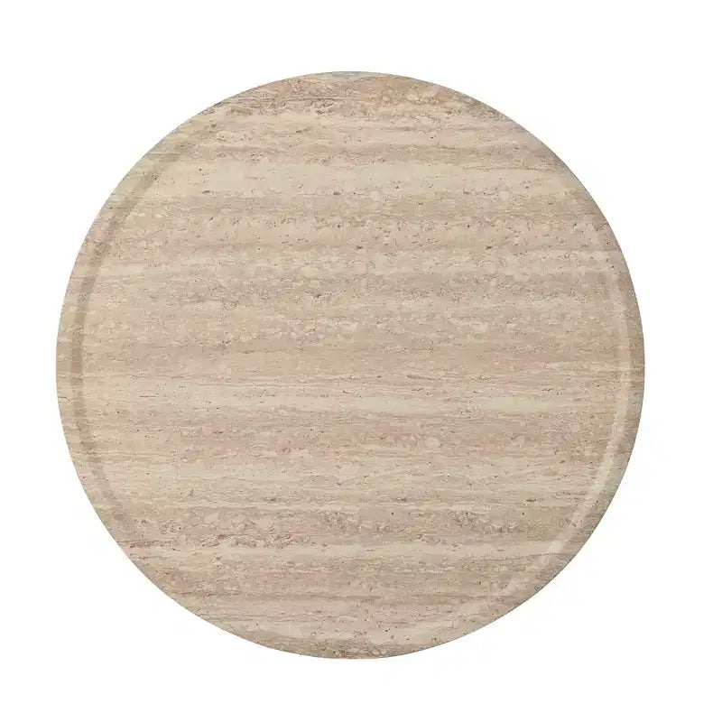 Tavolino rotondo beige a tamburo, piano effetto marmo, 2 misure