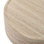 Tavolino rotondo beige a tamburo, piano effetto marmo, 2 misure