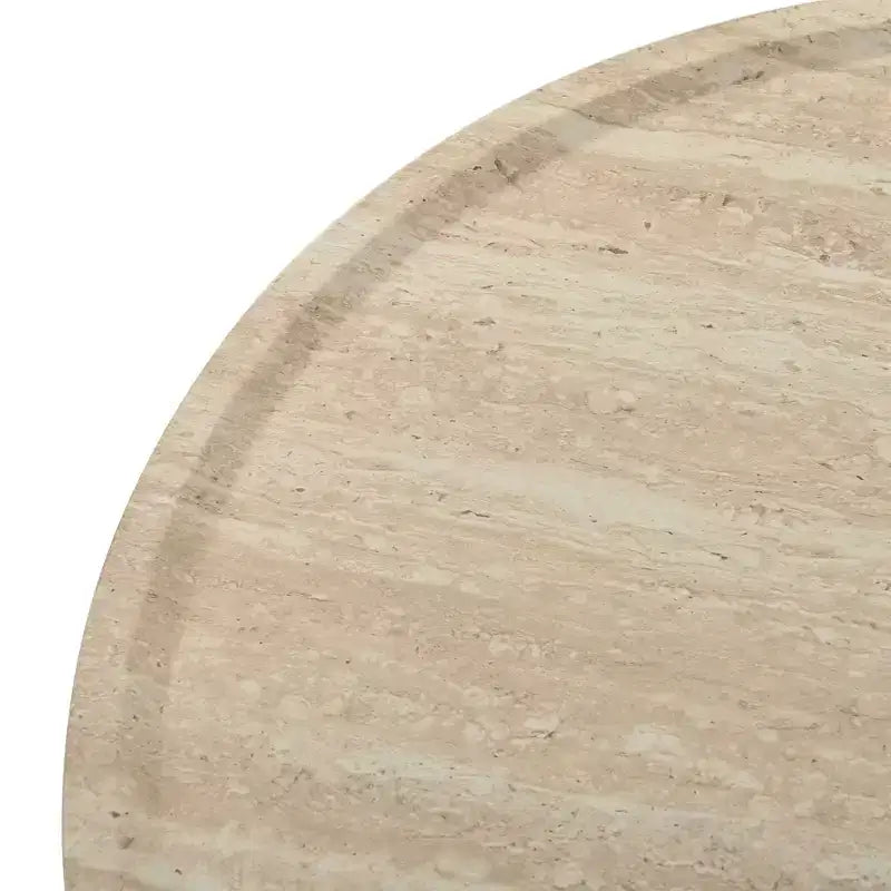 Tavolino rotondo beige a tamburo, piano effetto marmo, 2 misure