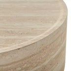 Tavolino rotondo beige a tamburo, piano effetto marmo, 2 misure