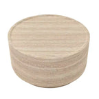 Tavolino rotondo beige a tamburo, piano effetto marmo, 2 misure