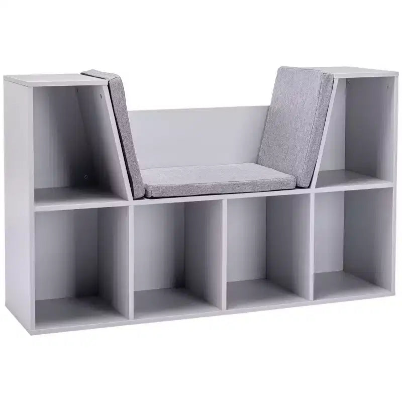 Panca portaoggetti per bambini a 6 scomparti con cuscino, Grigio/Naturale, 1 bambino