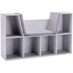 Panca portaoggetti per bambini a 6 scomparti con cuscino, Grigio/Naturale, 1 bambino