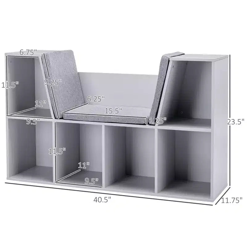 Panca portaoggetti per bambini a 6 scomparti con cuscino, Grigio/Naturale, 1 bambino