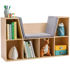 Panca portaoggetti per bambini a 6 scomparti con cuscino, Grigio/Naturale, 1 bambino