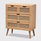 Alina Wood and Rattan 4 Drawer Accent Chest Oak - Baxton Studio: Small Profile, Bohemian Vibe, Ample Storage