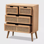Cassettiera a 4 cassetti in rovere – Legno e rattan, montaggio a 1 persona