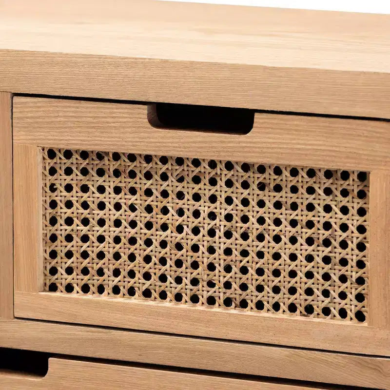 Cassettiera a 4 cassetti in rovere – Legno e rattan, montaggio a 1 persona