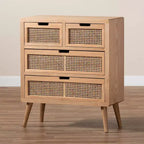 Cassettiera a 4 cassetti in rovere – Legno e rattan, montaggio a 1 persona