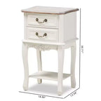Comodino a 2 cassetti bianco e rovere, stile provenzale con ripiano aperto