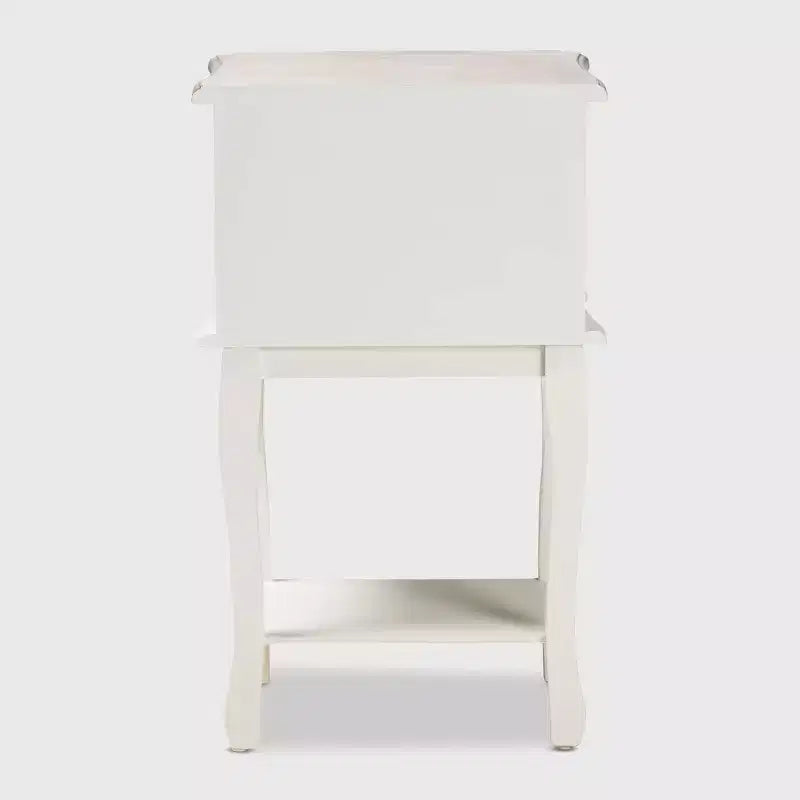 Comodino a 2 cassetti bianco e rovere, stile provenzale con ripiano aperto