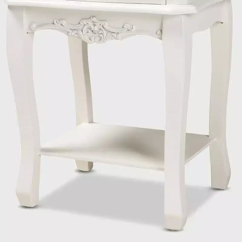 Comodino a 2 cassetti bianco e rovere, stile provenzale con ripiano aperto
