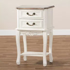 Comodino a 2 cassetti bianco e rovere, stile provenzale con ripiano aperto