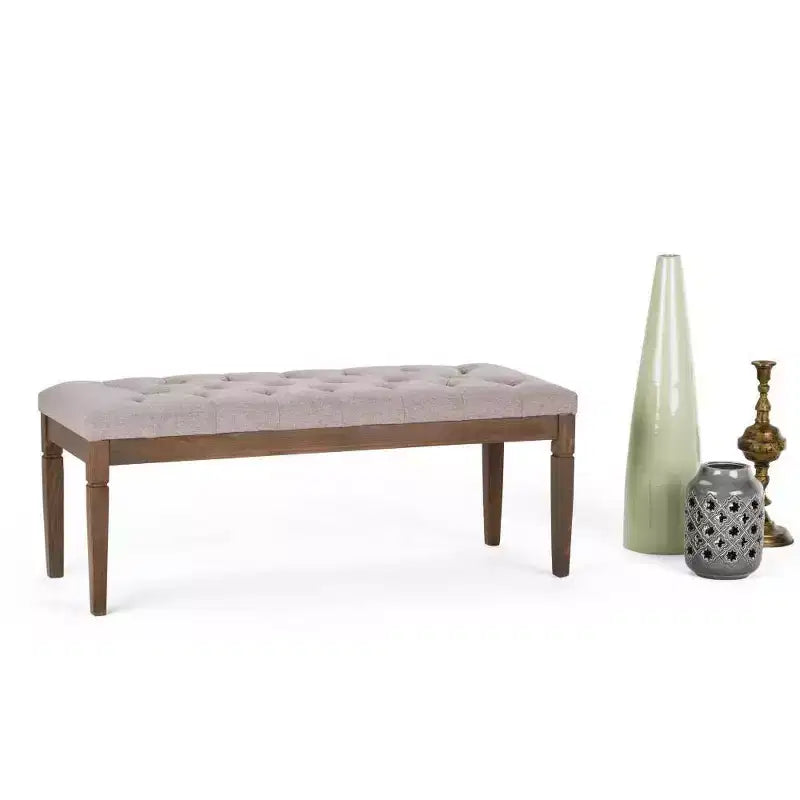 Panca pouf trapuntata da 48" – Naturale / Grigio / Marrone, Lino e Similpelle, 1 Posto