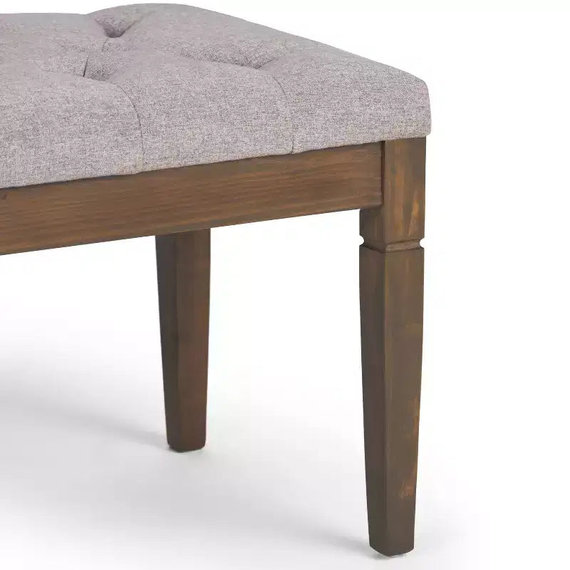 Panca pouf trapuntata da 48" – Naturale / Grigio / Marrone, Lino e Similpelle, 1 Posto