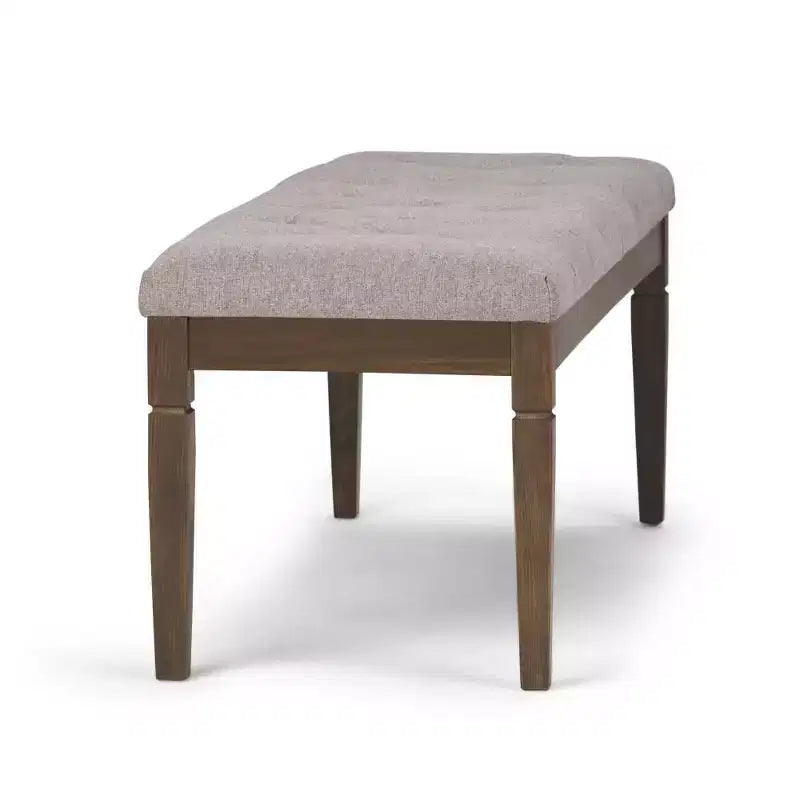 Panca pouf trapuntata da 48" – Naturale / Grigio / Marrone, Lino e Similpelle, 1 Posto