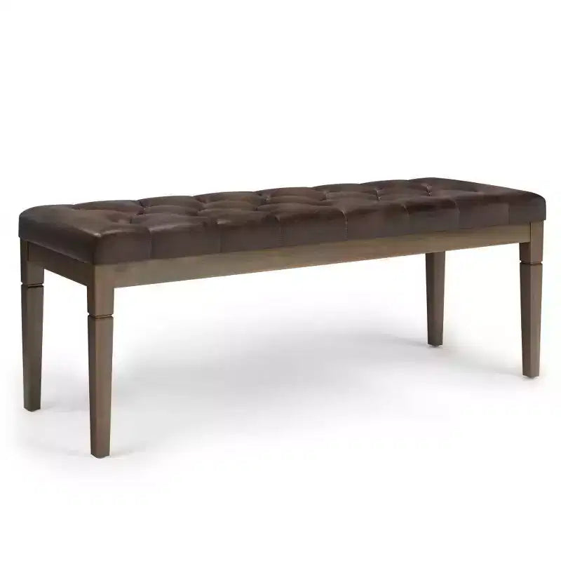 Panca pouf trapuntata da 48" – Naturale / Grigio / Marrone, Lino e Similpelle, 1 Posto