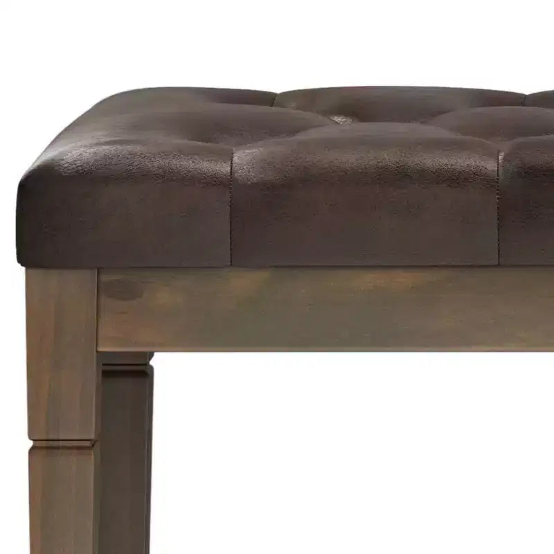Panca pouf trapuntata da 48" – Naturale / Grigio / Marrone, Lino e Similpelle, 1 Posto