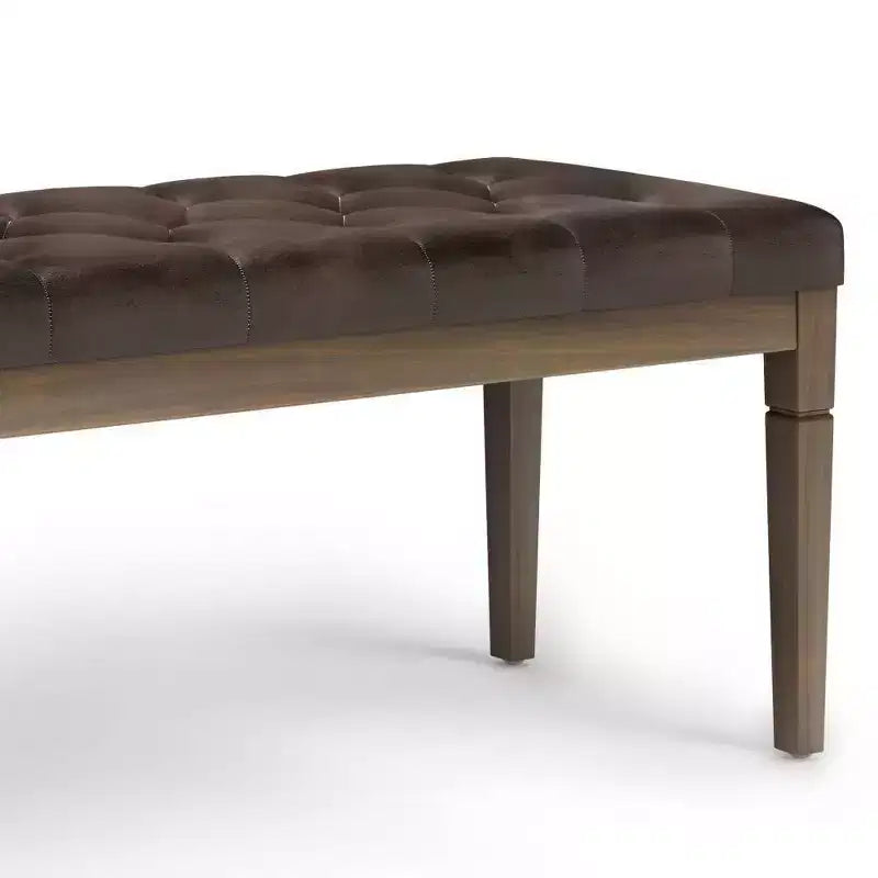 Panca pouf trapuntata da 48" – Naturale / Grigio / Marrone, Lino e Similpelle, 1 Posto