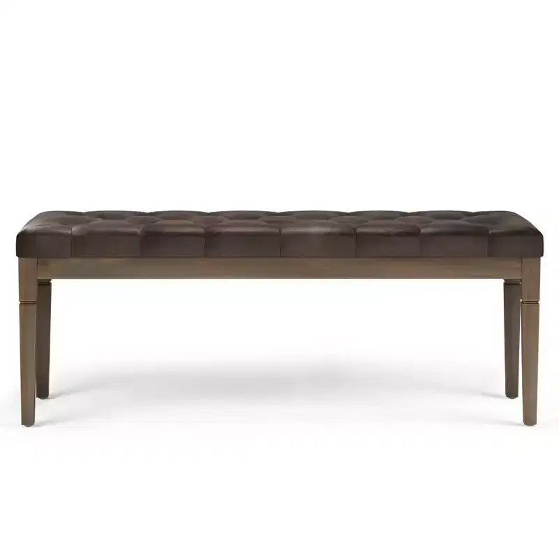Panca pouf trapuntata da 48" – Naturale / Grigio / Marrone, Lino e Similpelle, 1 Posto