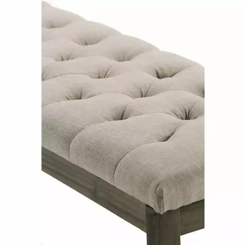 Panca pouf trapuntata da 48" – Naturale / Grigio / Marrone, Lino e Similpelle, 1 Posto