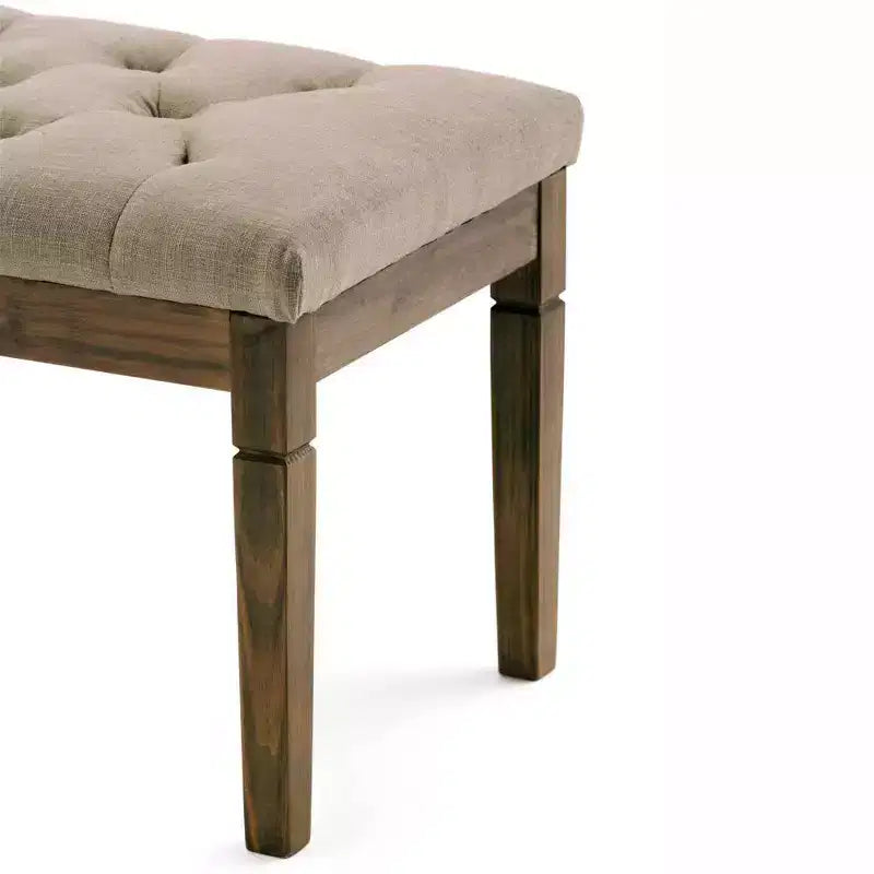 Panca pouf trapuntata da 48" – Naturale / Grigio / Marrone, Lino e Similpelle, 1 Posto