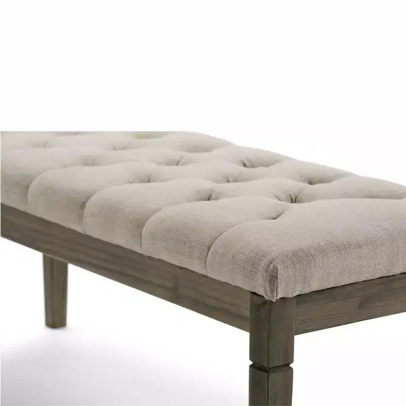 Panca pouf trapuntata da 48" – Naturale / Grigio / Marrone, Lino e Similpelle, 1 Posto