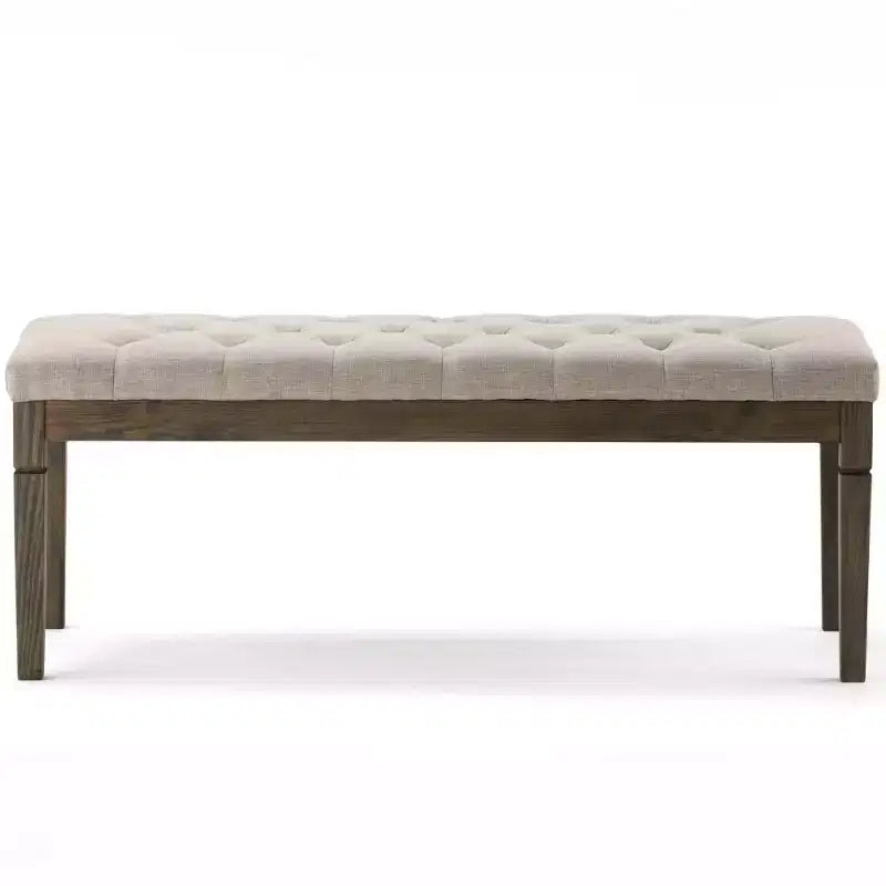 Panca pouf trapuntata da 48" – Naturale / Grigio / Marrone, Lino e Similpelle, 1 Posto