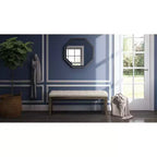 Panca pouf trapuntata da 48" – Naturale / Grigio / Marrone, Lino e Similpelle, 1 Posto
