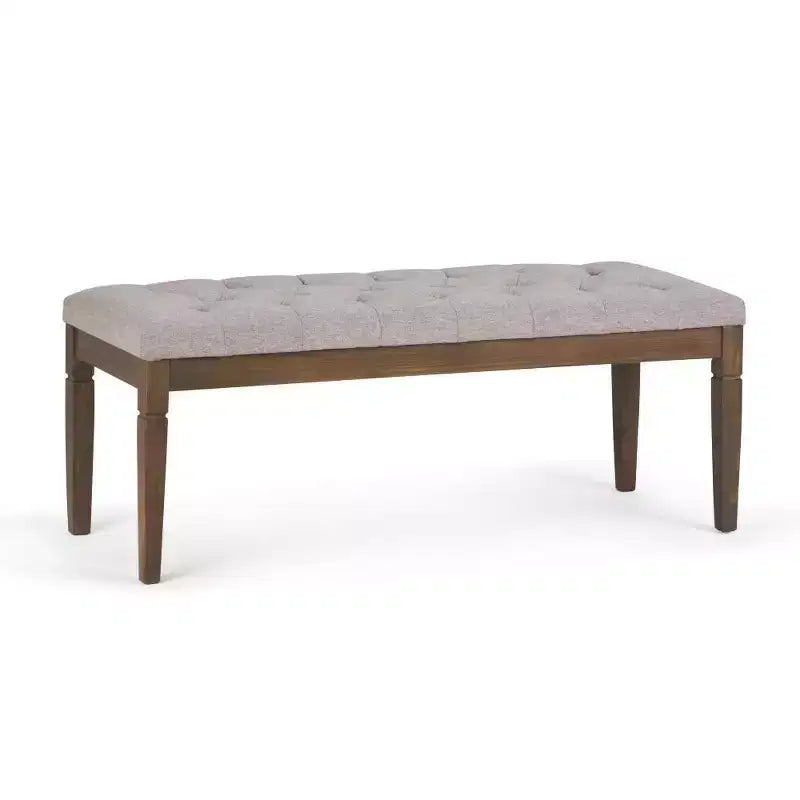 Panca pouf trapuntata da 48" – Naturale / Grigio / Marrone, Lino e Similpelle, 1 Posto