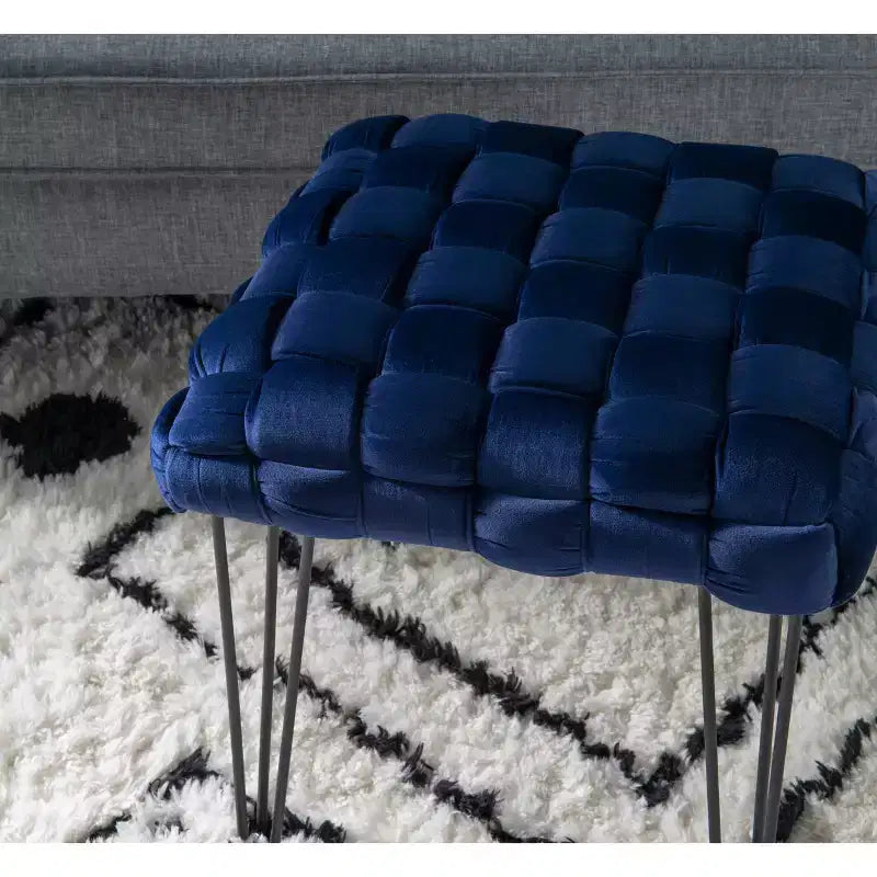 Poggiapiedi/sgabello pouf quadrato grigio/blu navy/marrone chiaro, seduta singola