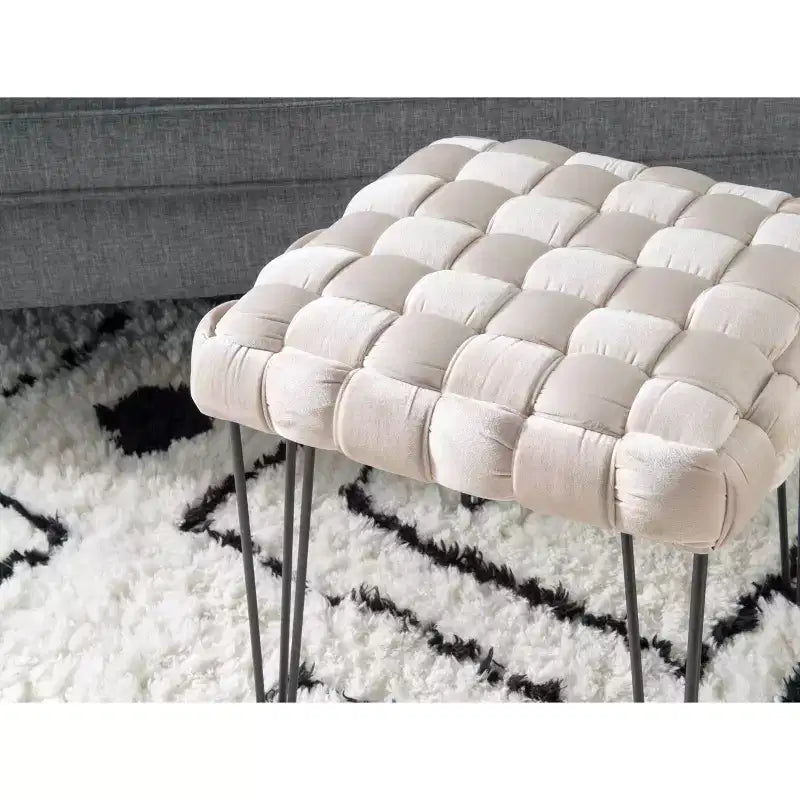 Poggiapiedi/sgabello pouf quadrato grigio/blu navy/marrone chiaro, seduta singola