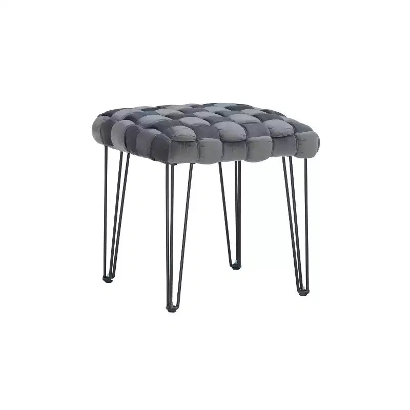 Poggiapiedi/sgabello pouf quadrato grigio/blu navy/marrone chiaro, seduta singola