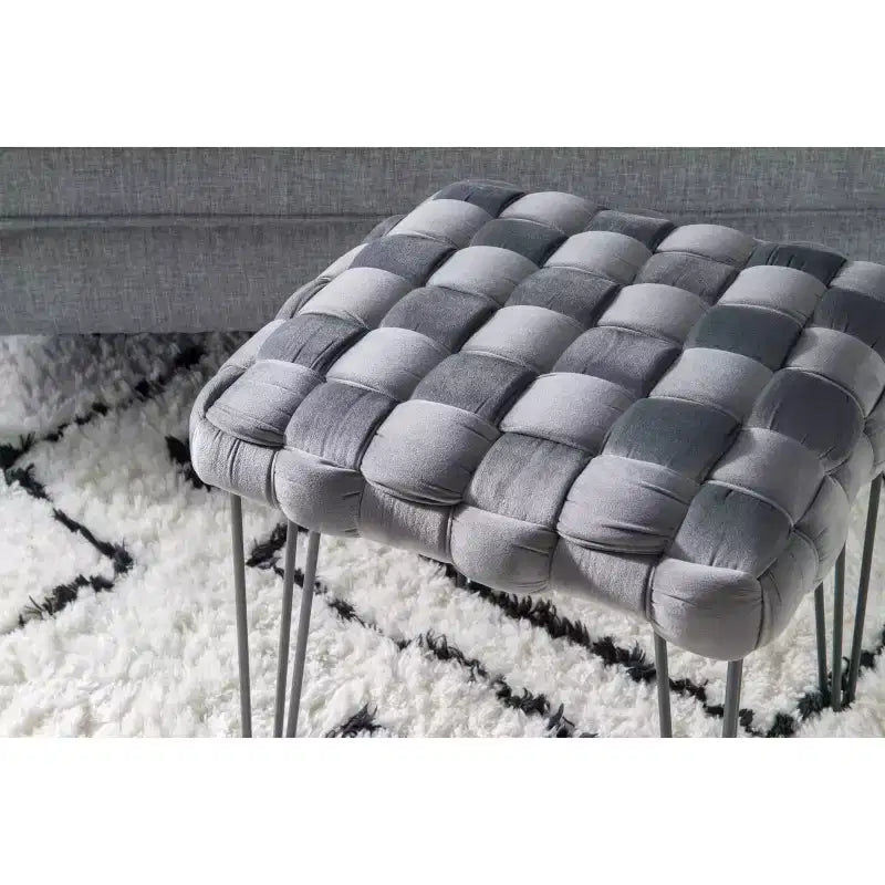 Poggiapiedi/sgabello pouf quadrato grigio/blu navy/marrone chiaro, seduta singola