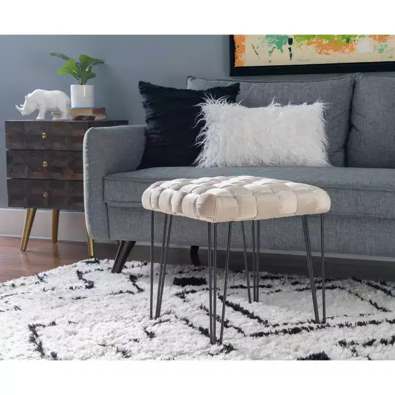 Poggiapiedi/sgabello pouf quadrato grigio/blu navy/marrone chiaro, seduta singola