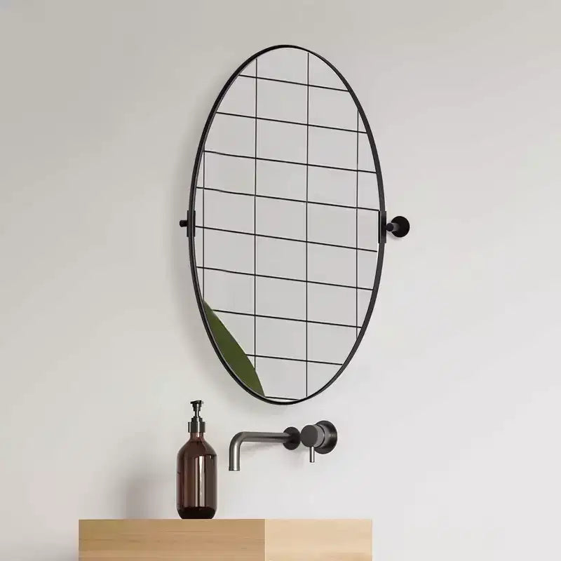 ANDY STAR Modern Decorative 20 x 30 Inch Oval Wall Mounted Hanging Bathroom Vanity Mirror with Stainless Steel Metal Frame, Matte Black