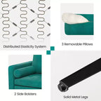 Divano Modulare a 3 Posti Teal con Tasca Laterale e Gambe in Metallo